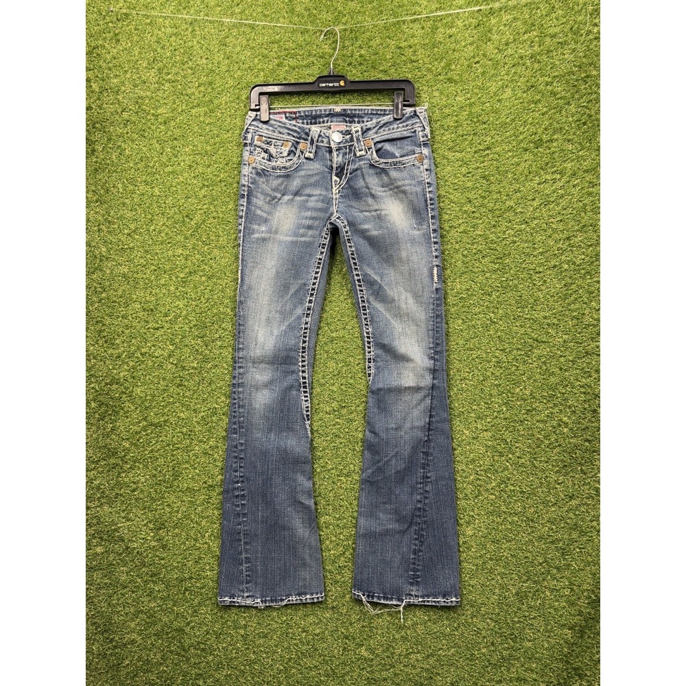 True Religion Jeans Womens 28 Horseshoe Bootcut Medium Wash Thick Stitch y2k